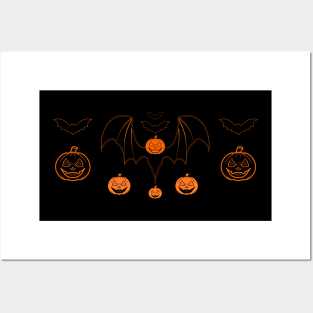 "Pumpkins and Bats" Posters and Art